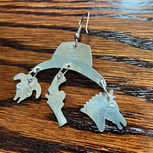 Sterling Silver Cowgirl Earrings with Turquoise - Picture 4 of 5